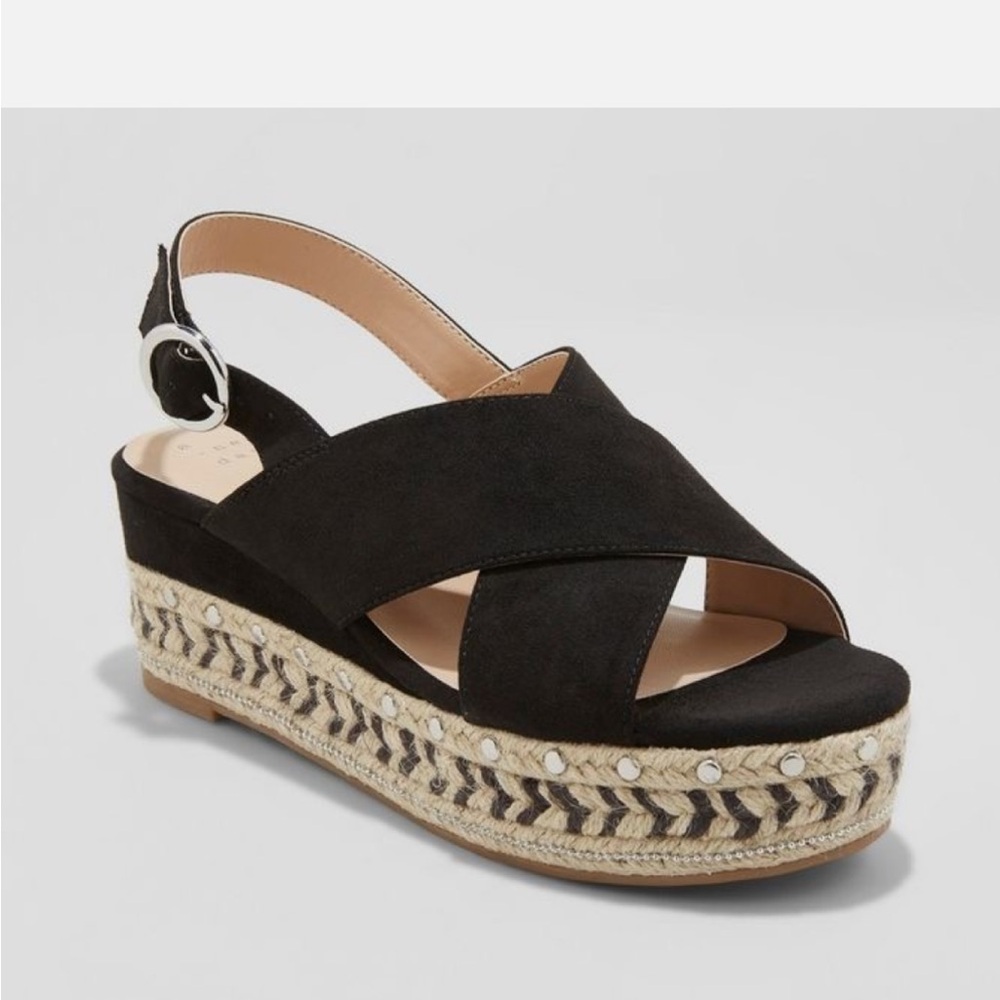 A NEW DAY TRISTA CROSS TOE WOVEN PLATFORM BUCKLE BACK SANDALS, ESPADRILLES 👟👡
